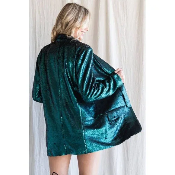 Sequin Shawl Lapel Blazer